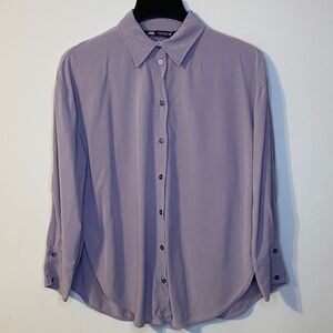 Zara Lavender Button Down Oversized Shirt Size S